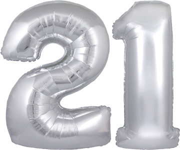 34" Giant Silver No. 21 Balloon - only £43.99