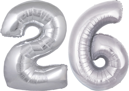 34" Giant Silver No. 26 Balloon - only £43.99