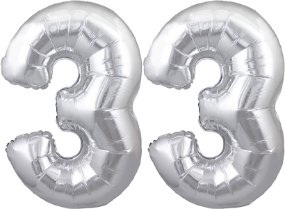 34" Giant Silver No. 33 Balloon - only £43.99