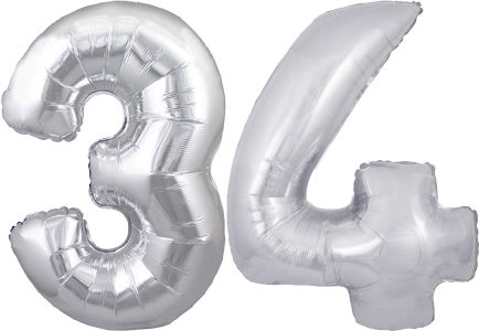 34" Giant Silver No. 34 Balloon - only £43.99