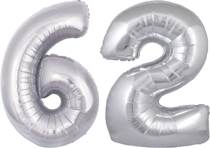 34" Giant Silver No. 62 Balloon - only £43.99