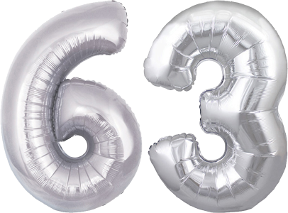 34" Giant Silver No. 63 Balloon - only £43.99