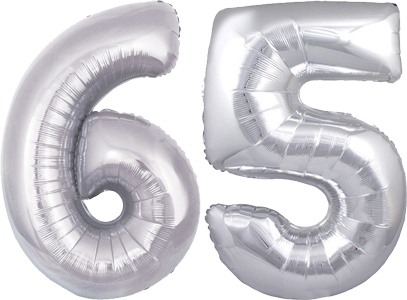 34" Giant Silver No. 65 Balloon - only £43.99